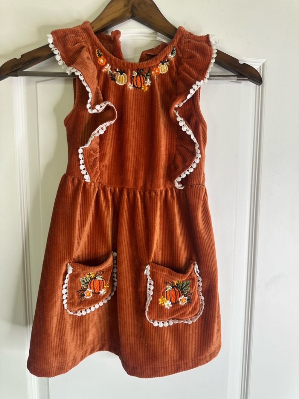 Little Lass Orange Corduroy Dress with Pumpkin Embroidery. Size 6.
